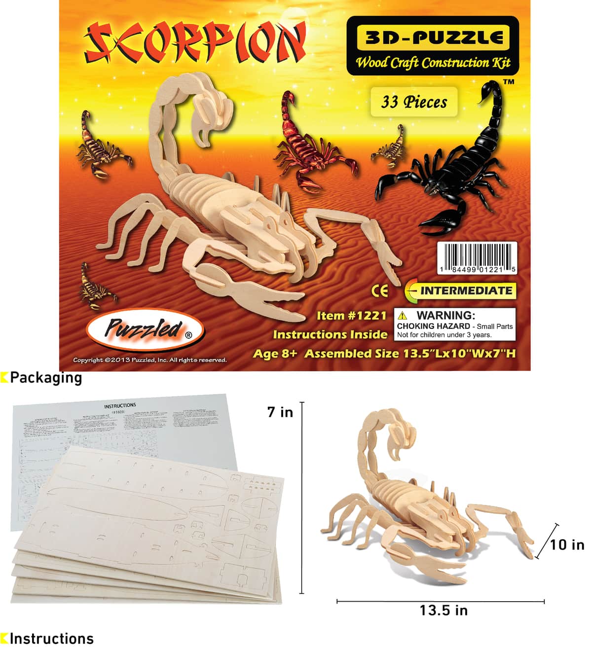 New Wood Assembly DIY toy for 3D wooden model puzzles of Animals Scorpion