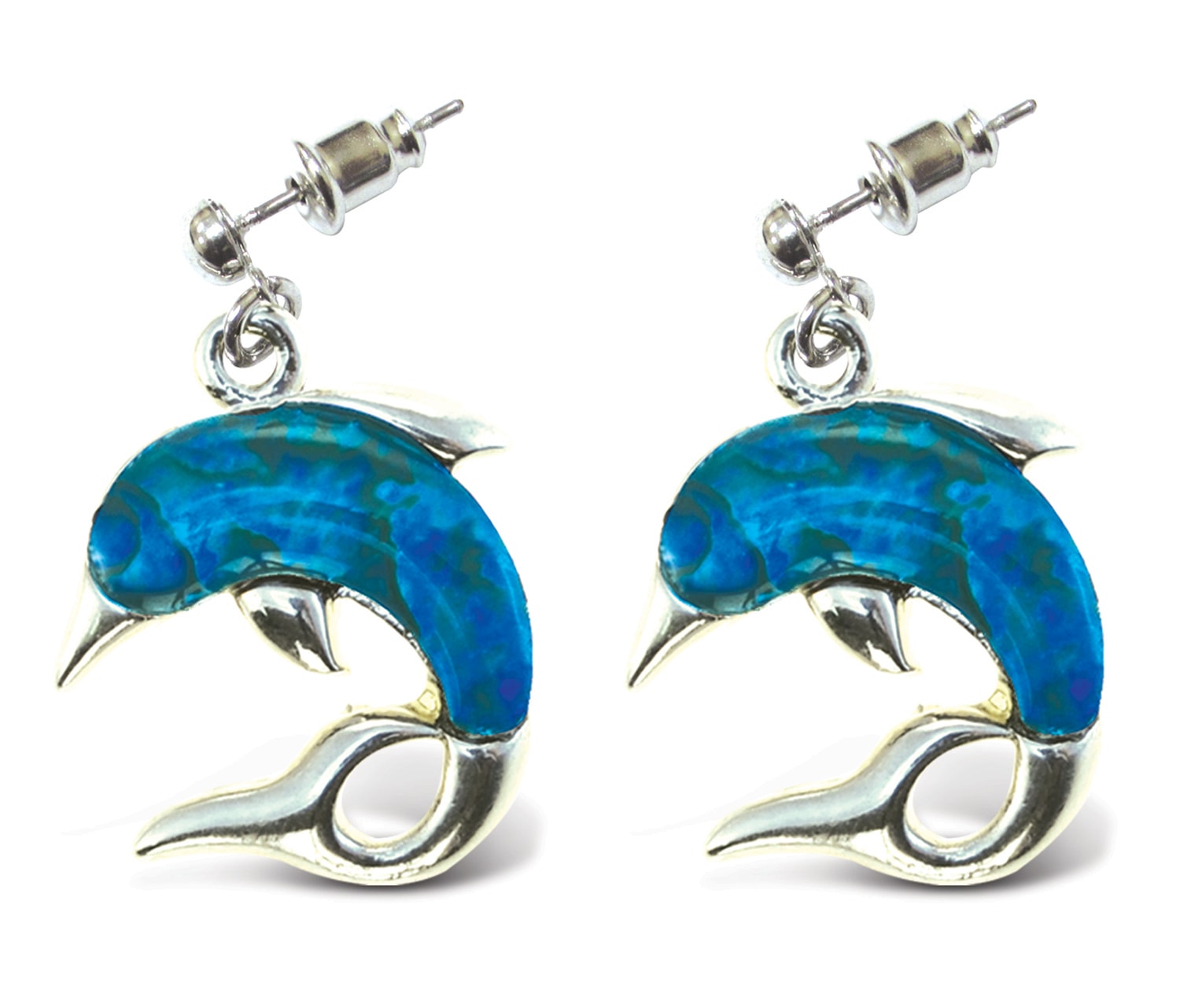 Metal Bullet Dolphin – Aqua Jewelry – Earrings – Dangle Post