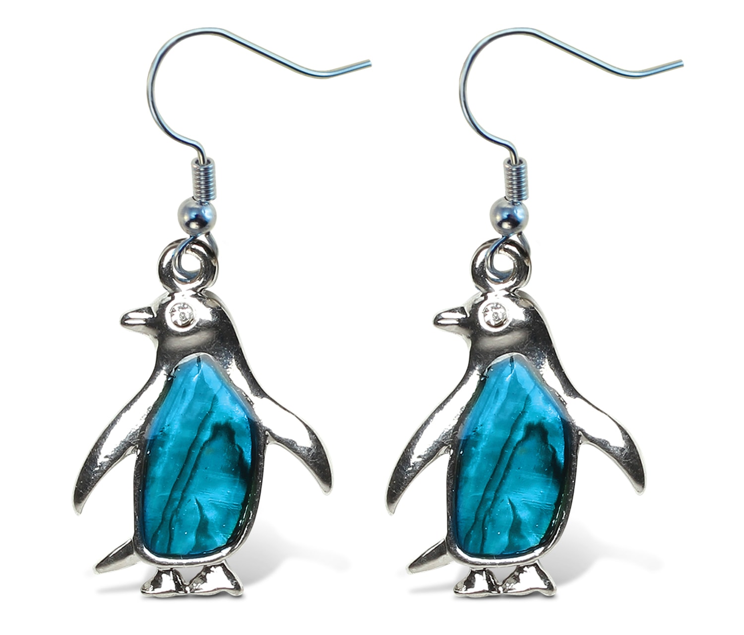 Fish Hook Penguin – Aqua Jewelry – Earrings – Dangle Post