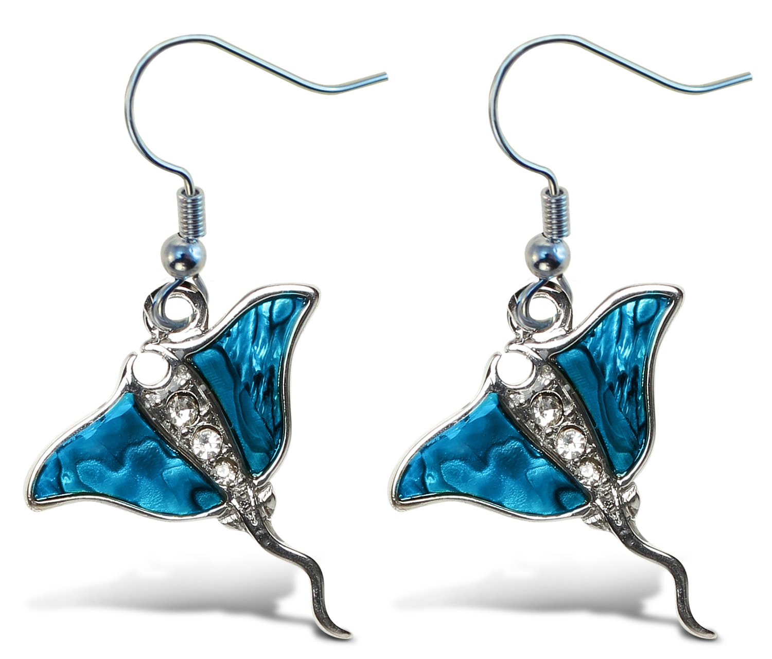 Fish Hook Manta Ray – Aqua Jewelry – Earrings – Dangle Post