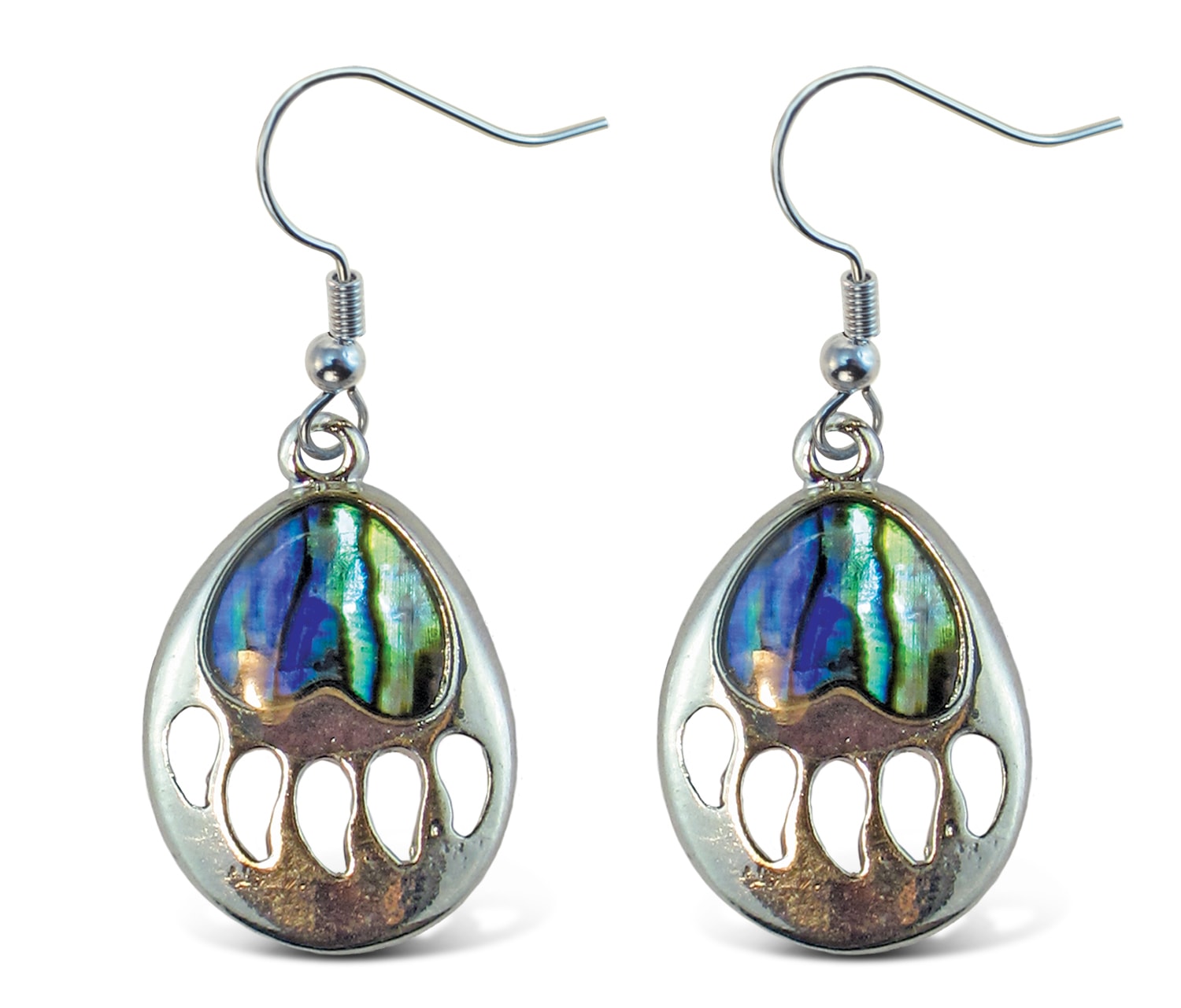 Fish Hook Natural Paua – Bear Paw – Aqua Jewelry – Earrings – Dangle Post