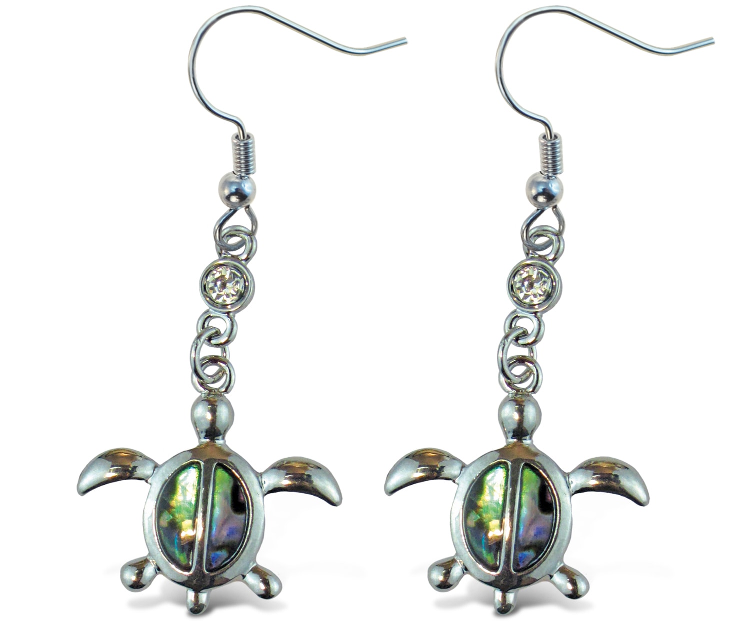 Fish Hook Natural Paua – Sea Turtle – Aqua Jewelry – Earrings – Dangle Post