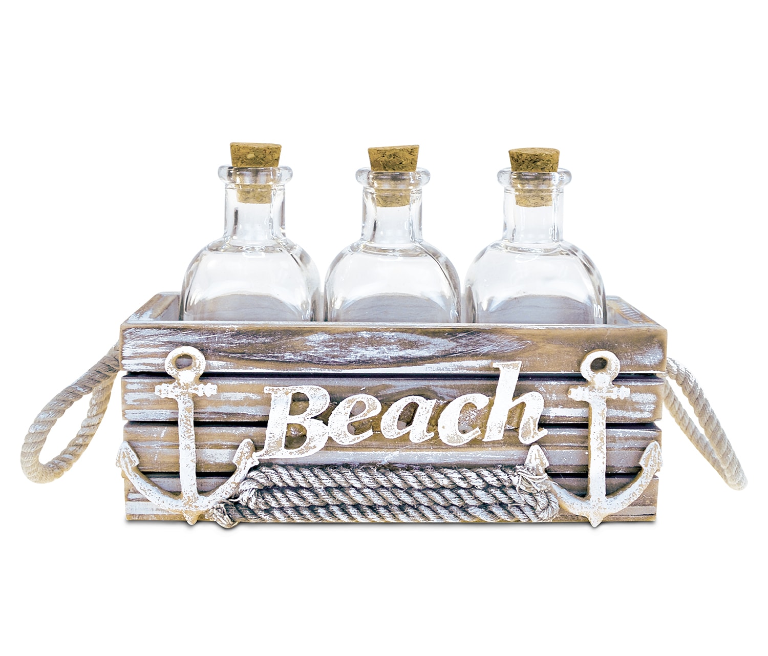 Baja Beach Vintage Carrier With 3 Bottles – Nautical Decor