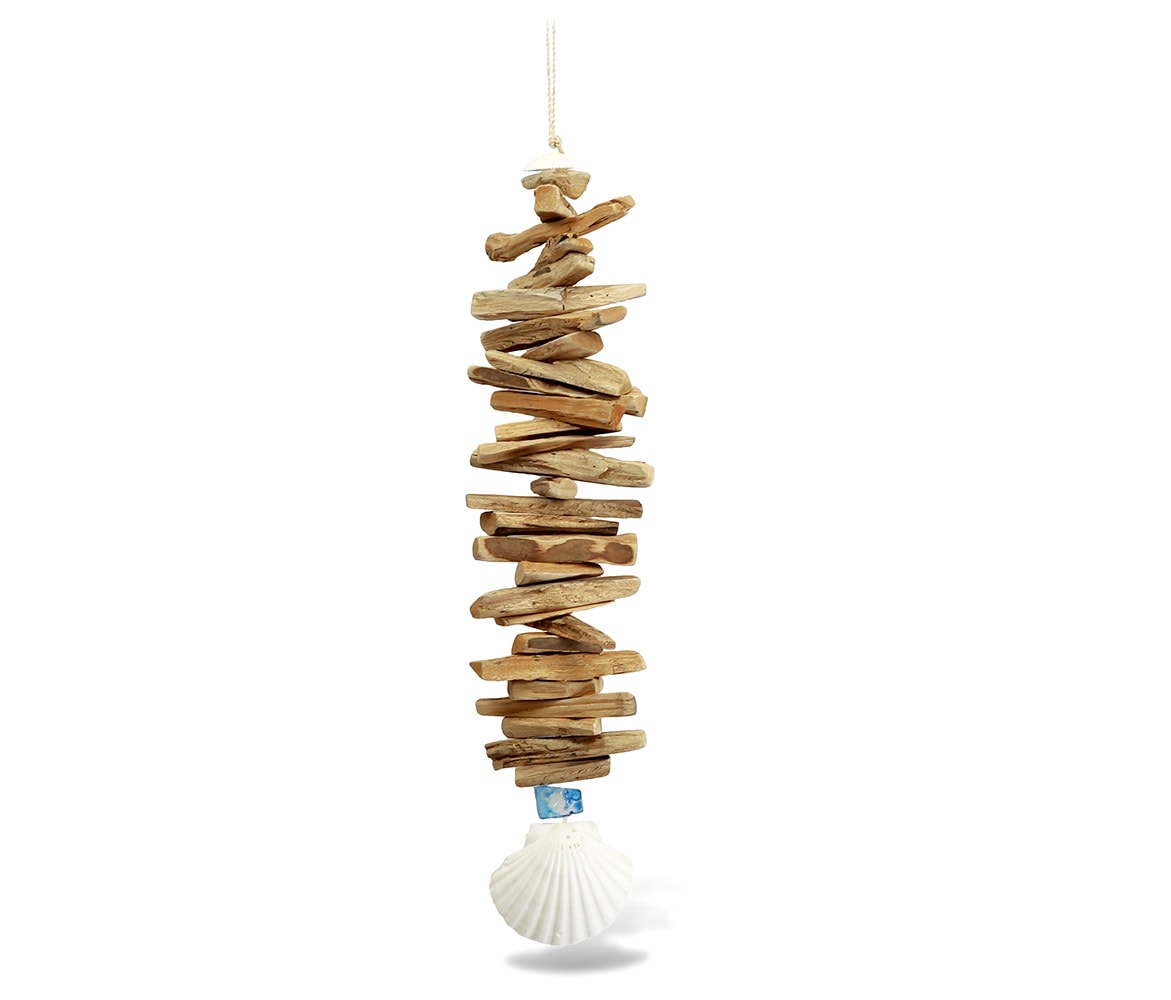 Scallop Shell Driftwood Wind Chime 24 Inch – Nautical Decor