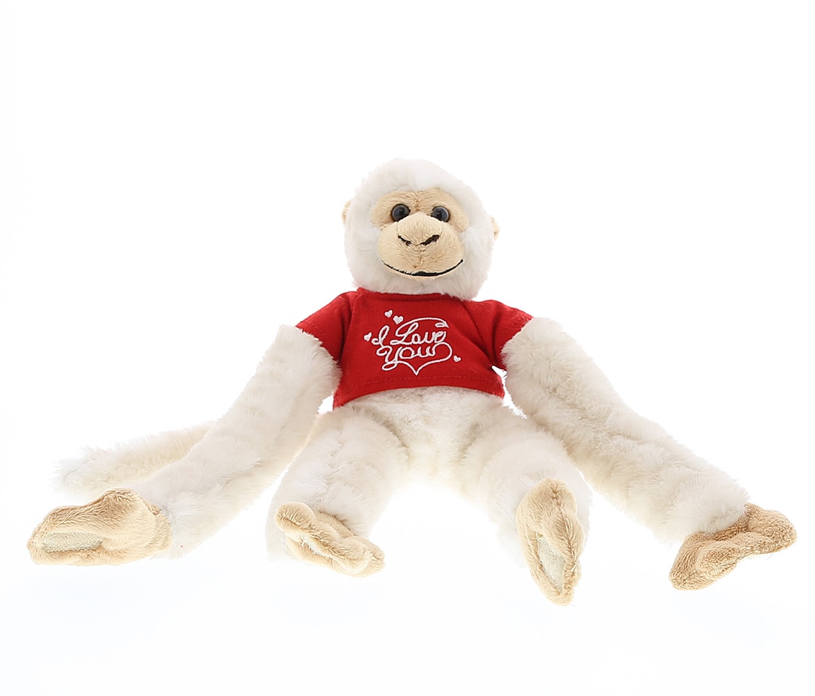 I Love You Valentines – Long Arm Hanging White Squirrel Monkey – Super Soft Plush