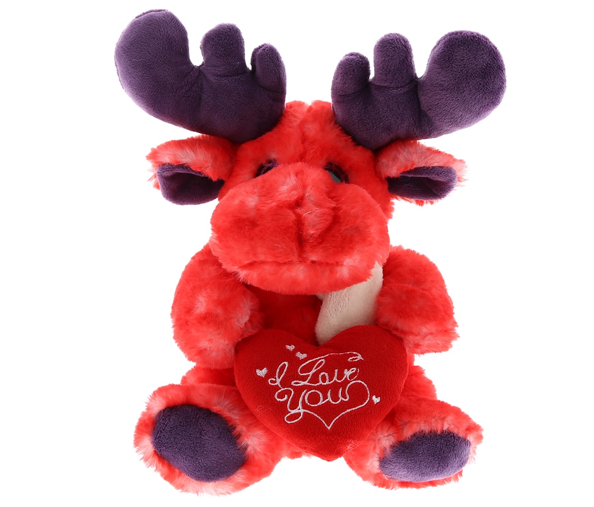 I Love You Valentines – Sitting Red Moose with Scarf – Super Soft Plush