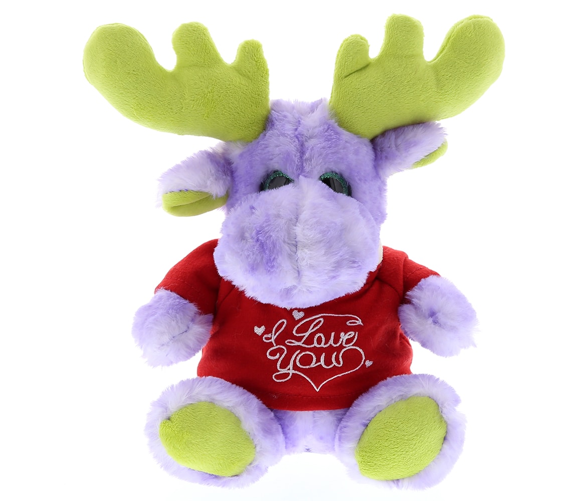 I Love You Valentines – Sitting Purple Moose with Scarf – Super Soft Plush