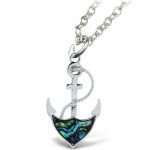 Necklace – Link Style Chain 18′ – Natural Paua – Anchor – Aqua Jewelry