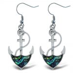 Earrings – Dangle Post – Fish Hook – Natural Paua – Anchor – Aqua Jewelry