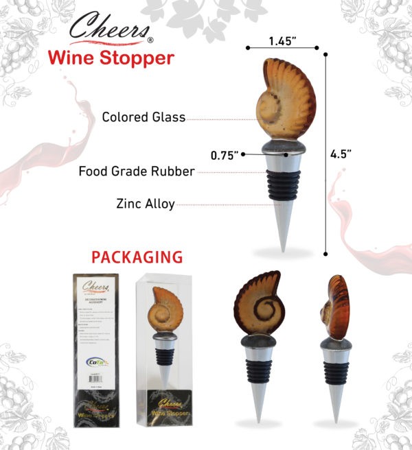 Wine Stopper - Glass Nautilus Sea Shell - Cheers - Image 2