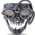 Metallic Mechanical Skull Face Mask – Silver – Steampunk