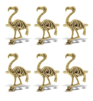Set Of 6 - Flamingo - Gold Napkin Ring