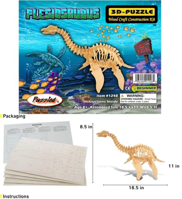Plesiosaurus 3d LEGNO KIT dinosauri animali legno Pupazzetto Legno Puzzle Dino 