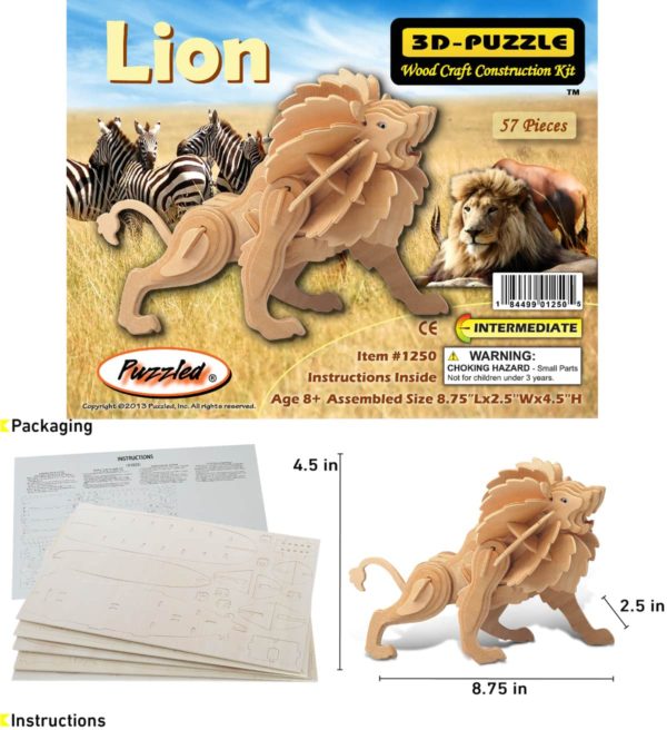 3D Wooden Puzzles Woodcraft Construction Kits DIY Little Lion Model Puzzles 