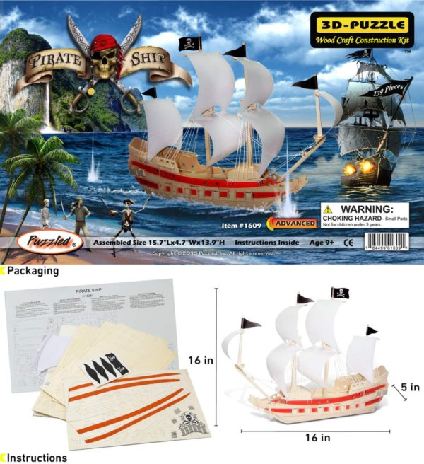 Educational Toys DIY 3D Wood Puzzles Smilelove Pirate Ship Wooden Models,3D Wooden Sailing Ships Models Puzzle-Brain Teaser Puzzles Kids Wooden Building Wood Craft Kits