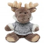 Sitting Moose With Grey Hooded Sweater – Super Soft Plush