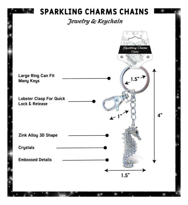 Seahorse Fashionable Sparkling Charm Elegant Keychain 3 Colors 