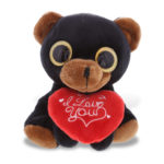 DolliBu I LOVE YOU Plush Sparkling Big Eye Black Bear Animal with Heart – 6″