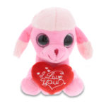 DolliBu I LOVE YOU Plush Sparkling Big Eye Pink Poodle Puppy with Heart – 6″