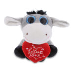 DolliBu I LOVE YOU Plush Sparkling Big Eye Donkey Animal with Heart Gift – 6″