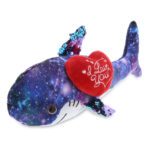 DolliBu I LOVE YOU Space Sequin Plush Purple Shark Valentine Stuffed Animal 12″