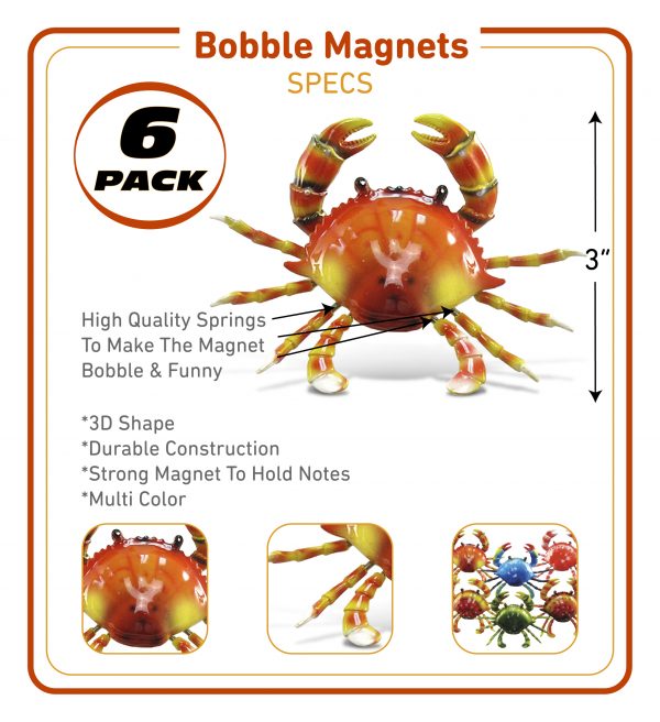 CoTa Global Crab Refrigerator Bobble Magnets Set of 6 Sea Life Animal Magnets 