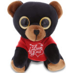 DolliBu I LOVE YOU Sparkling Big Eye Black Bear Plush with Red Shirt Gift – 6″