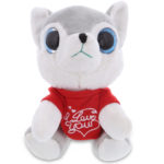 DolliBu I LOVE YOU Sparkling Big Eye Small Wolf Plush with Red Shirt Gift – 6″