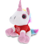 DolliBu I LOVE YOU Sparkling Big Eye White Unicorn Plush with Red Shirt – 7″