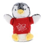 DolliBu I LOVE YOU Super Soft Plush Penguin Hand Puppet with Red Shirt – 9″