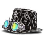 Paillette Hat With Goggles – Silver – Steampunk