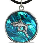 Necklace – Black Cord 18″ – Circle Natural Paua – Shark – Aqua79 Jewelry
