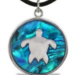 Necklace – Black Cord 18″ – Circle Natural Paua – Sea Turtle – Aqua79 Jewelry