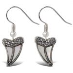 Earrings – Dangle Post – Fish Hook – White Mop – Shark Tooth – Aqua 79 Jewelry
