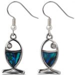 Earrings – Dangle Post – Fish Hook – Natural Paua – Christian Fish – Aqua79 Jewelry