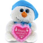 DolliBu Happy Mother’s Day Super Soft Plush Blue Snowman Figure – Cute Stuffed Animal with Pink Heart Message for Best Mommy, Grandma, Wife, Daughter – Cute Winter Snow Plush Toy Gift – 8″ Inches
