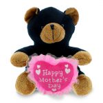 DolliBu Happy Mother’s Day Super Soft Plush Sitting Black Bear Figure – Cute Stuffed Animal with Pink Heart Message for Best Mommy, Grandma, Wife, Daughter – Cute Wild Life Plush Toy Gift – 6″ Inches