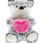 DolliBu Happy Mother’s Day Super Soft Plush Sitting Husky Dog Figure – Cute Stuffed Animal with Pink Heart Message for Best Mommy, Grandma, Wife, Daughter – Cute Pet Dog Plush Toy Gift – 9″ Inches