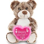 DolliBu Happy Mother’s Day Super Soft Plush Sitting Brown Bear Figure – Cute Stuffed Animal with Pink Heart Message for Best Mommy, Grandma, Wife, Daughter – Cute Wild Life Plush Toy Gift – 9″ Inch