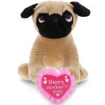 DolliBu Happy Mother’s Day Super Soft Sitting Pug Dog Plush Figure – Cute Stuffed Animal with Pink Heart Message for Best Mommy, Grandma, Wife, Daughter – Cute Pet Dog Plush Toy Gift – 8″ Inches