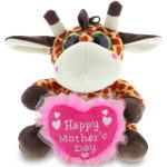 DolliBu Happy Mother’s Day Super Soft Sparkling Big Eye Giraffe Plush – Cute Stuffed Animal with Pink Heart Message for Best Mommy, Grandma, Wife, Daughter – Cute Wild Life Plush Toy Gift – 6″ Inches