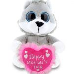 DolliBu Happy Mother’s Day Super Soft Sparkling Big Eye Wolf Plush – Cute Stuffed Animal with Pink Heart Message for Best Mommy, Grandma, Wife, Daughter – Cute Wild Life Plush Toy Gift – 6″ Inches
