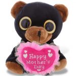 DolliBu Happy Mother’s Day Super Soft Sparkling Big Eye Black Bear Plush – Cute Stuffed Animal with Pink Heart Message for Best Mommy, Grandma, Wife, Daughter – Cute Wild Life Plush Toy Gift – 8 Inch