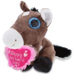 DolliBu Happy Mother’s Day Super Soft Sparkling Big Eye Horse Plush – Cute Stuffed Animal with Pink Heart Message for Best Mommy, Grandma, Wife, Daughter – Cute Wild Life Plush Toy Gift – 8 Inch