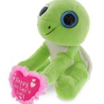 DolliBu Happy Mother’s Day Super Soft Sparkling Big Eye Green Sea Turtle Plush – Cute Stuffed Animal with Pink Heart Message for Best Mommy, Grandma, Wife, Daughter, Cute Sea Life Plush Gift – 8″ Inch