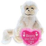 DolliBu Happy Mother’s Day Super Soft Plush White Squirrel Monkey – Cute Stuffed Animal with Pink Heart Message for Best Mommy, Grandma, Wife, Daughter – Cute Wild Life Plush Toy Gift – 12.5″ Inches