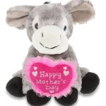 DolliBu Happy Mother’s Day Super Soft Lying Grey Donkey Plush Figure – Cute Stuffed Animal with Pink Heart Message for Best Mommy, Grandma, Wife, Daughter – Cute Farm Life Plush Toy Gift – 9 Inches