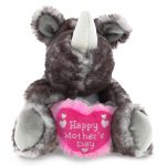 DolliBu Happy Mother’s Day Super Soft Plush Sitting Brown Rhino Figure – Cute Stuffed Animal with Pink Heart Message for Best Mommy, Grandma, Wife, Daughter – Cute Wild Life Plush Toy Gift – 5.5″ Inch