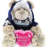 DolliBu Happy Mother’s Day Super Soft Plush Polar Bear With Clothes – Cute Stuffed Animal with Pink Heart Message for Best Mommy, Grandma, Wife, Daughter – Cute Wild Life Plush Toy Gift – 9″ Inches