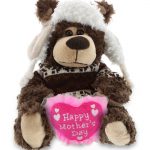 DolliBu Happy Mother’s Day Super Soft Plush Grizzly Bear With Clothes – Cute Stuffed Animal with Pink Heart Message for Best Mommy, Grandma, Wife, Daughter – Cute Wild Life Plush Toy Gift – 9″ Inches